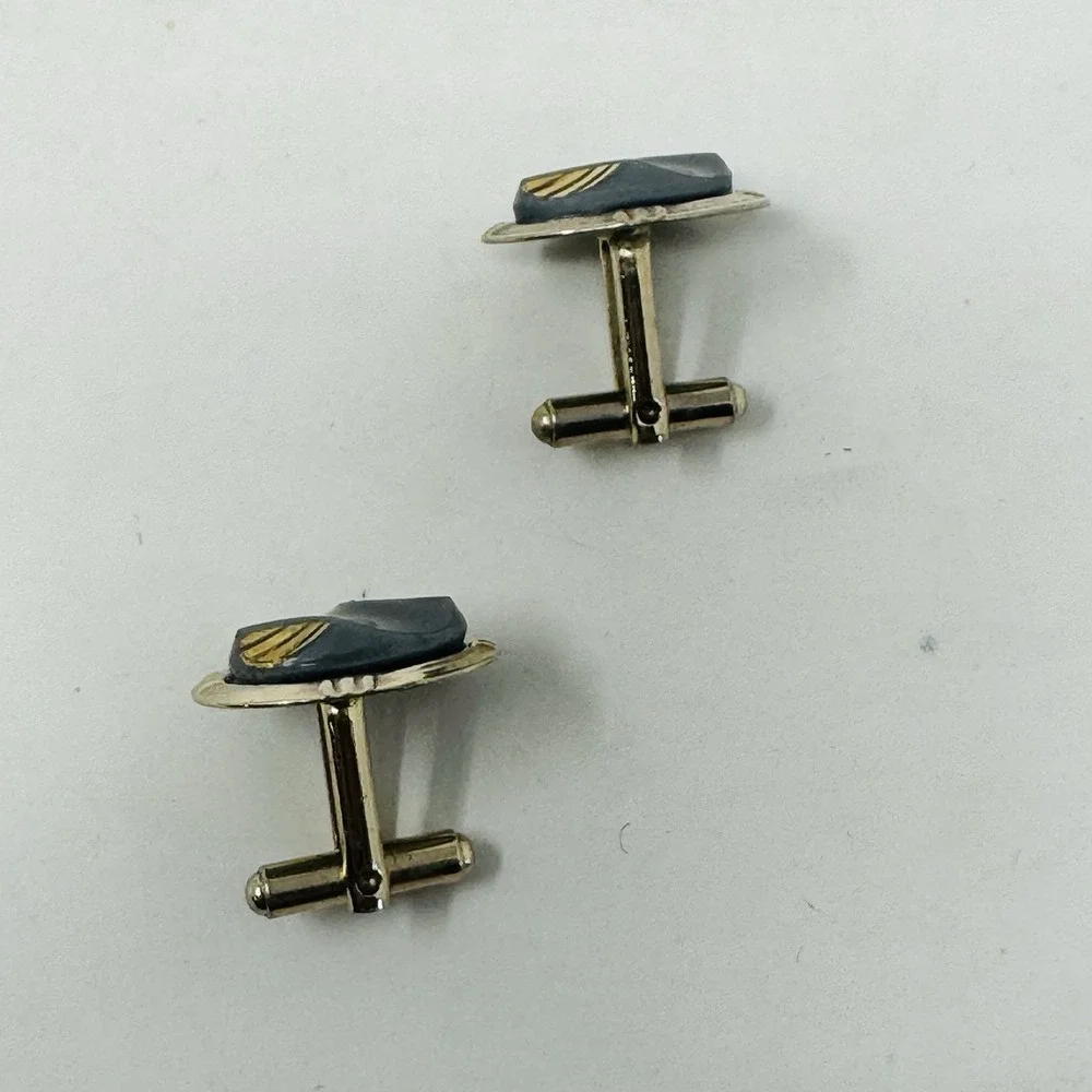 Vintage gold-tone &‎ Gray Men's Oval Cufflinks Classic Charity Elegant Black Tie